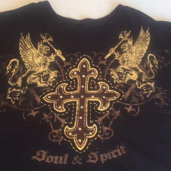 Carbon Black Other - Carbon Black Men’s T-shirt Gold graphics, Studs XL